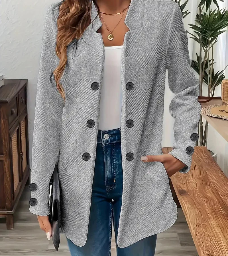 Elegant Double-Breasted Women's Blazer Gray Double Buckle