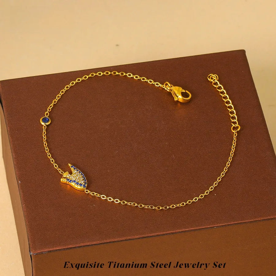 White Star Ocean Bracelet – Titanium Steel & Zircon Gold Tropical Fish Colorfast Bracelet B0026G