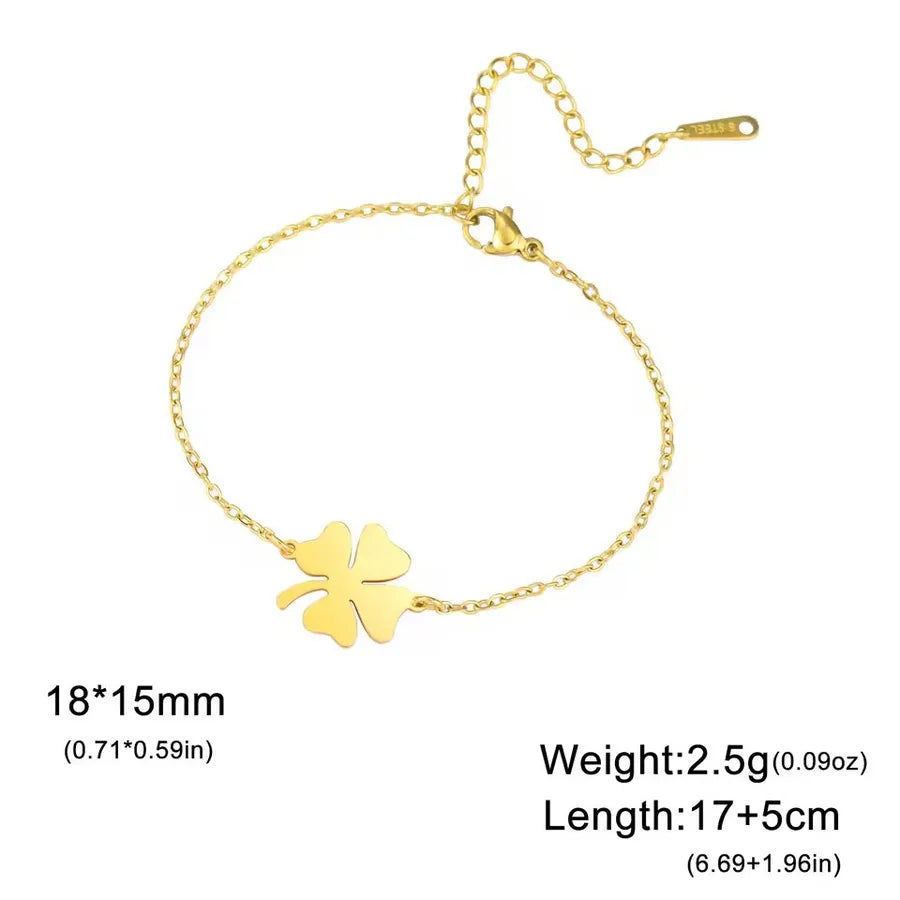 Double Layer Four Leaf Clover Bracelet Gold-Cross chain