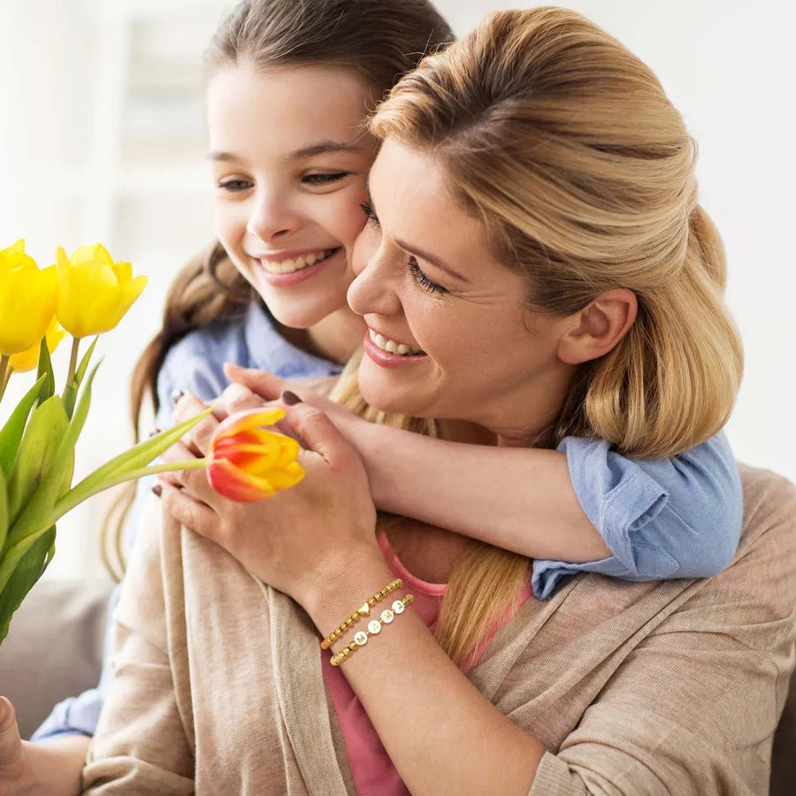 Gold Plated Heart Letter Bead Bracelet Set