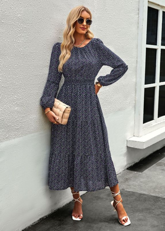 Floral Long Sleeve Midi Dress – Lightweight Boho Style for Any Season