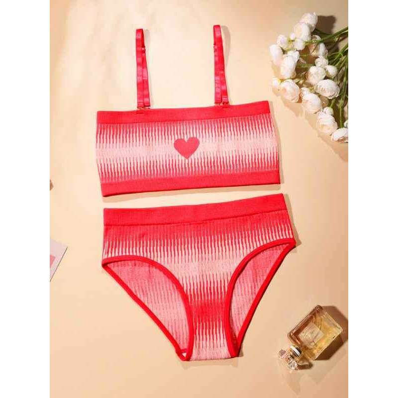 Valentine's red heart lingerie set featuring a stylish crop top and matching briefs