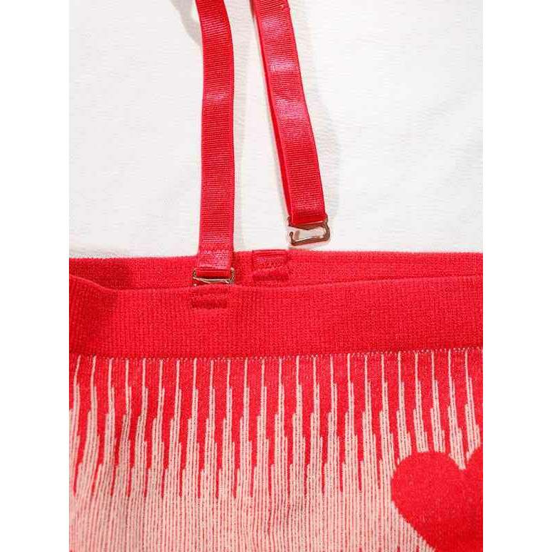 Valentine's red heart lingerie set featuring adjustable straps and heart pattern design