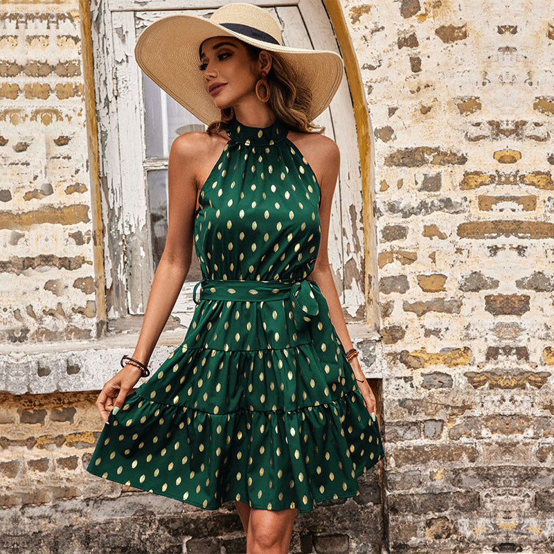 Slim Fit varrukateta halterneck kleit – sinine suvine midi ümar kaelusega