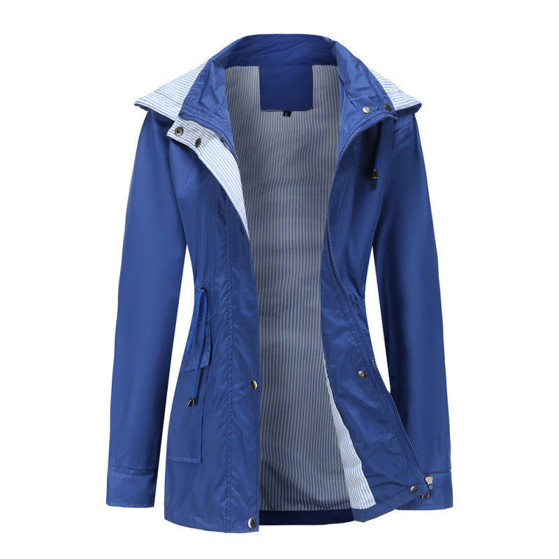 Women's Windbreaker with Removable Hood Blue